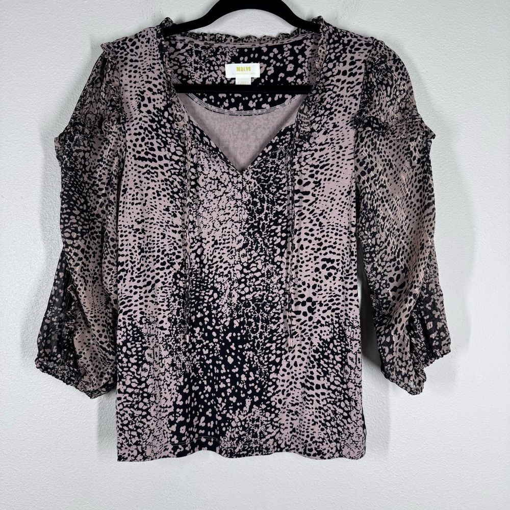 Maeve by Anthropologie Women's Jacquin Animal Print Peasant Blouse Top Size XS
